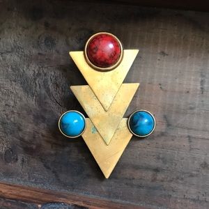 Funky Vintage 80s Brass Art Design Brooch